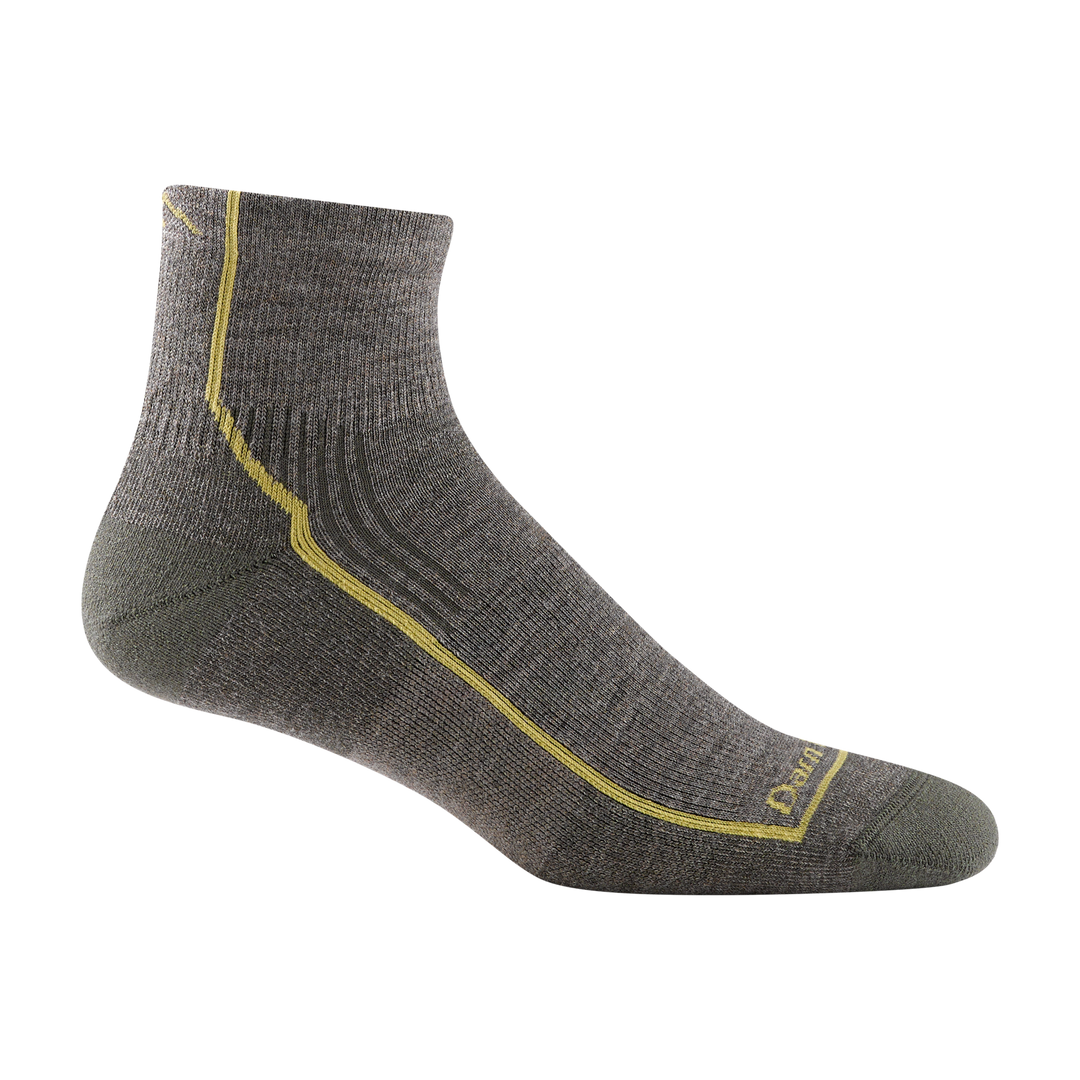 1959 men's quarter hiking sock in  color taupe with yellow forefoot outline