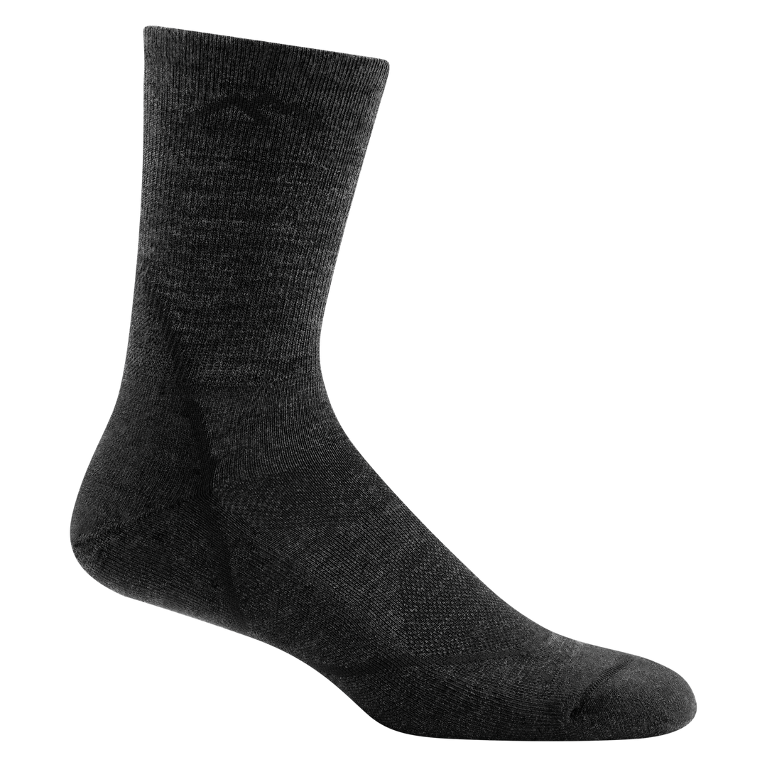 1972 men's light hiker micro crew hiking sock in black with heathered gray body and black stripe on heel and forefoot