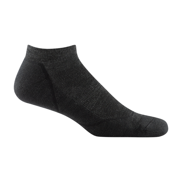 1990 men's light hiker no show hiking sock in color black with heathered dark gray forefoot