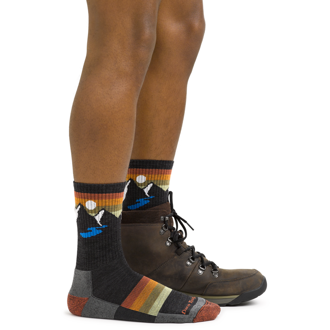 Men's Sunset Ridge Hiking Socks in Charcoal with hiking boots
