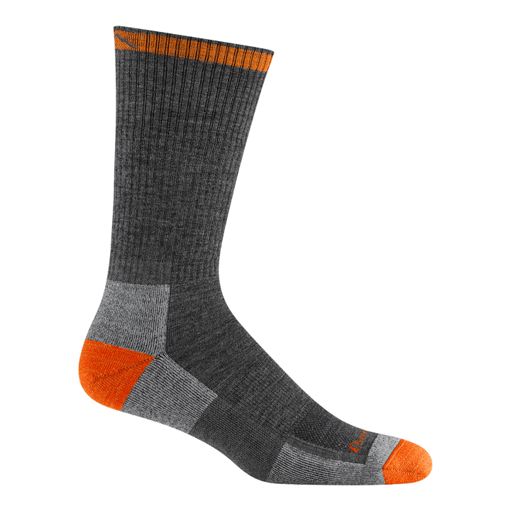 side profile of mens 2001 John Henry Boot Midweight with Cushion in iron with orange toe and heel and orange darn tough text over toe