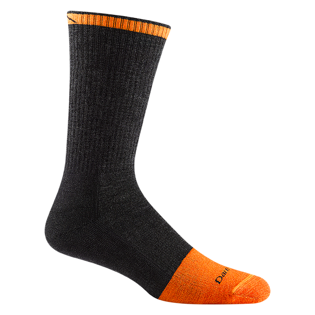 2006 men's steely boot work sock in graphite gray with orange toe/trim accents and black darn tough logo on forefoot