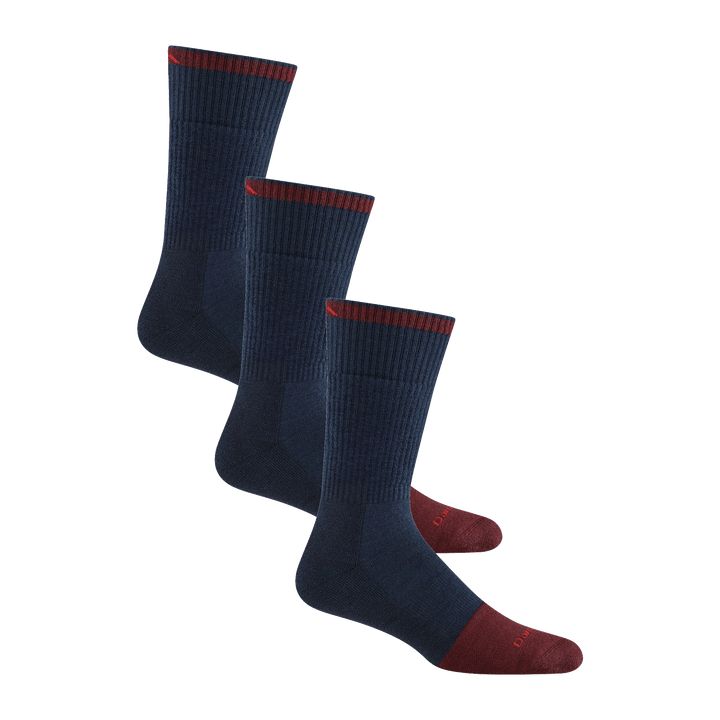 Bundle image of 3 steely boot socks in Limited edition Navy color way featuring navy body with burgundy toe