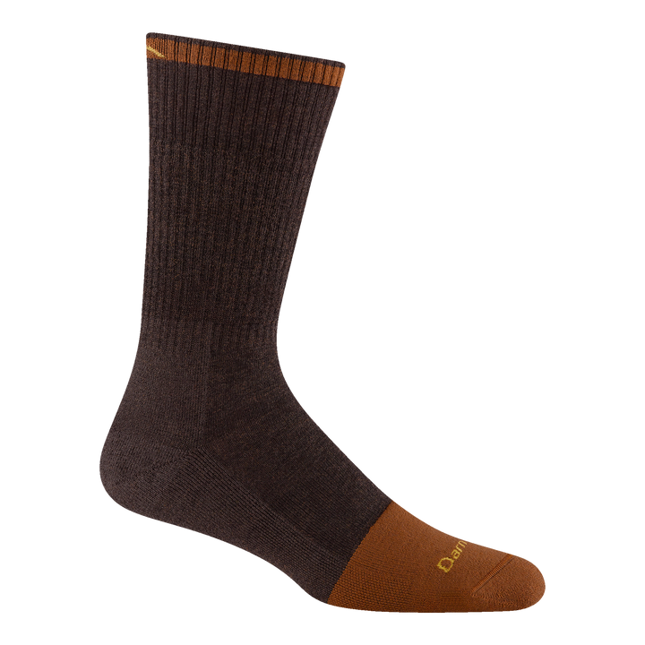 2006 men's steely boot work sock in Walnut with light brown toe/trim accents and yellow darn tough logo on forefoot