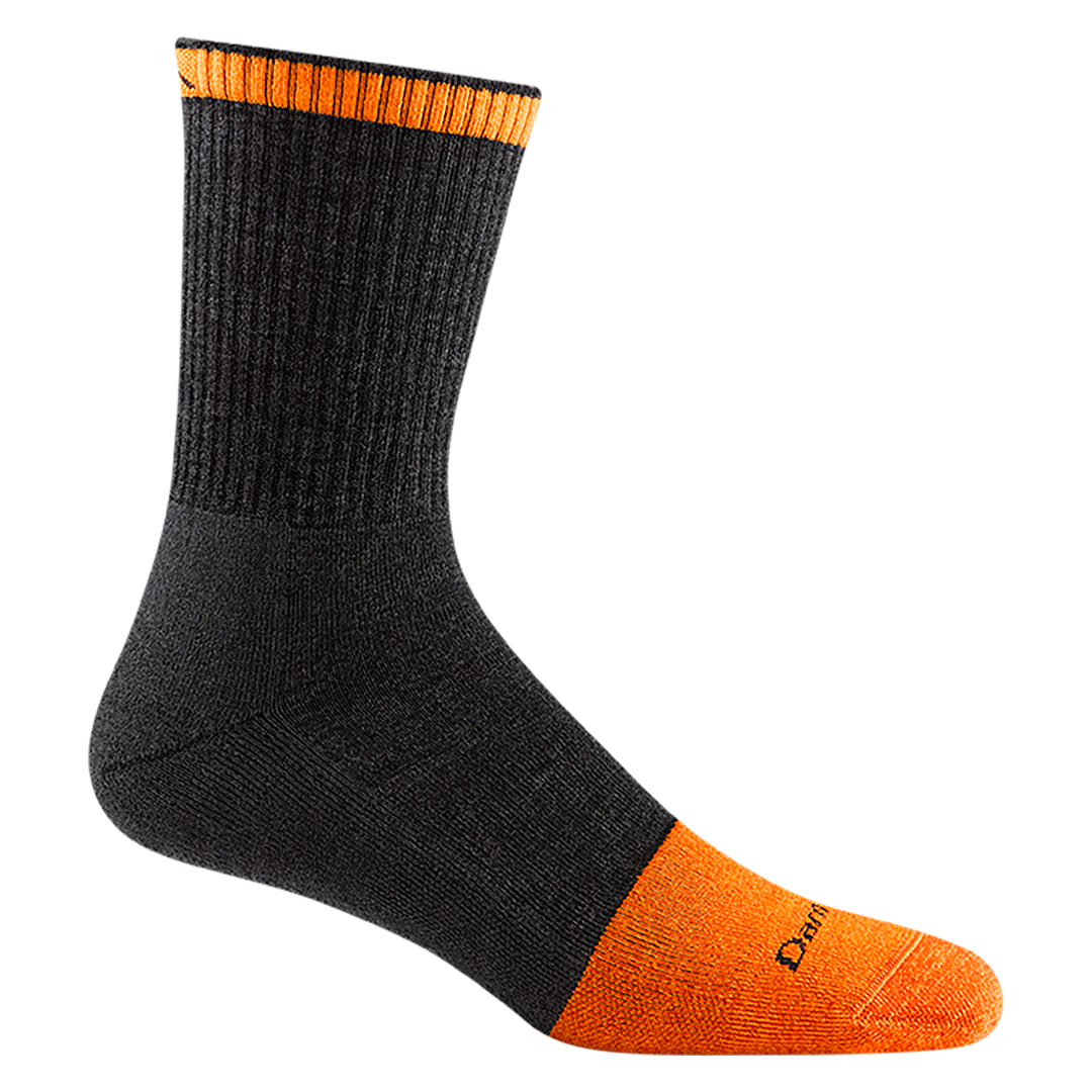 2007 men's steely micro crew work sock in color graphite gray with neon orange toe and trim accents