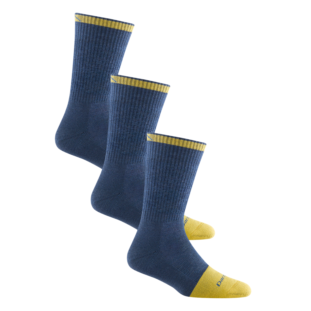 Product bundle shot of three 2015 Steely Boot Work socks in Indigo colorway