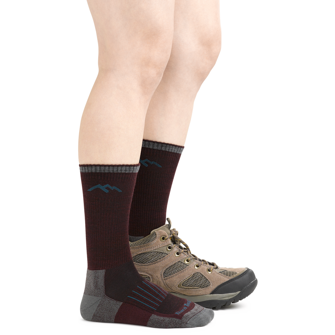 Women's Hunter Lightweight Boot Sock Hunting Socks in Burgundy with boots