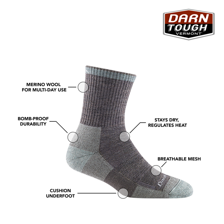 women's ida may micro crew work sock features graphic, showing the breathable mesh above the toes and cushion underfoot.