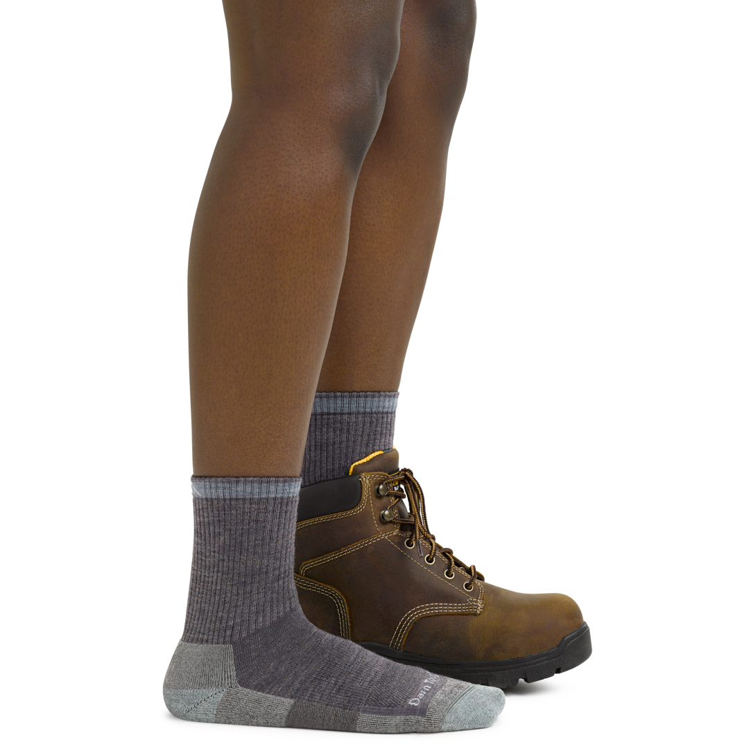 Women's Ida May Work Socks in Shale on foot with work boots