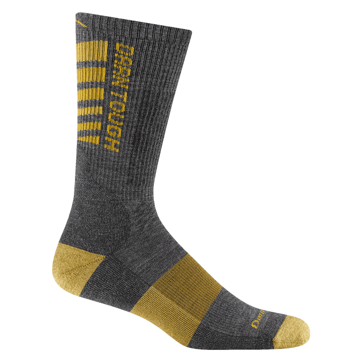 2207 Men's backbone work boot sock in Gray with yellow heel/toe  forefoot stripe and detail on ankle