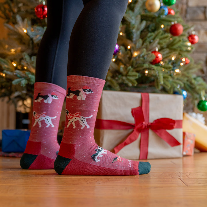 reverse view of model standing in front of tree wearing the bark avenue crew sock 