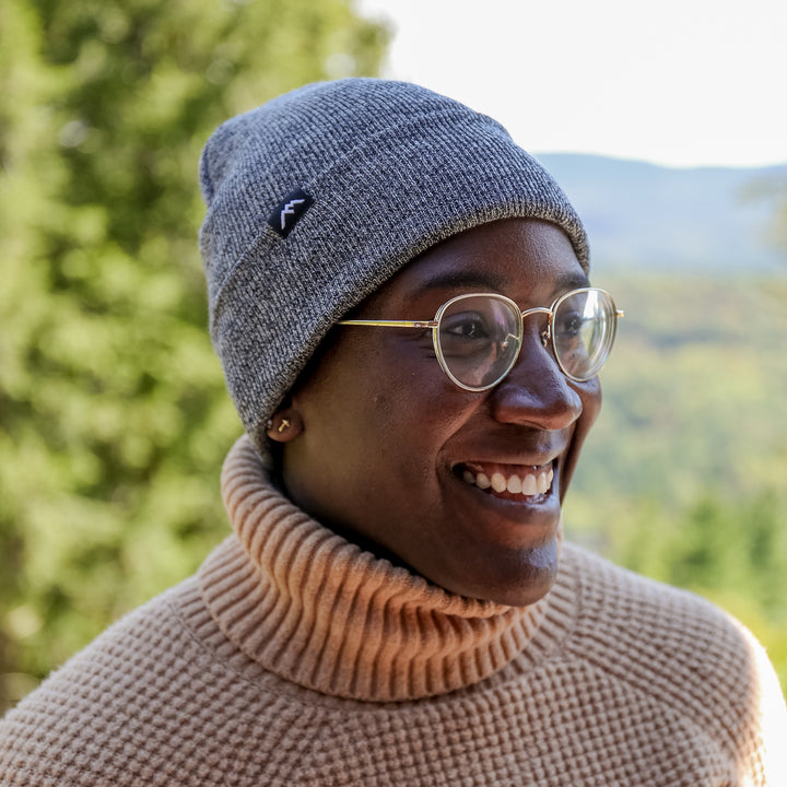 On Model image of the black/natural beanie