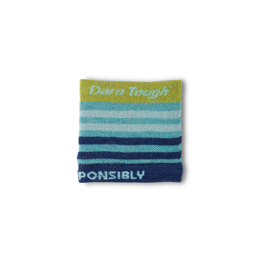 Layflat of the gatewood can sleeve in aqua stripes