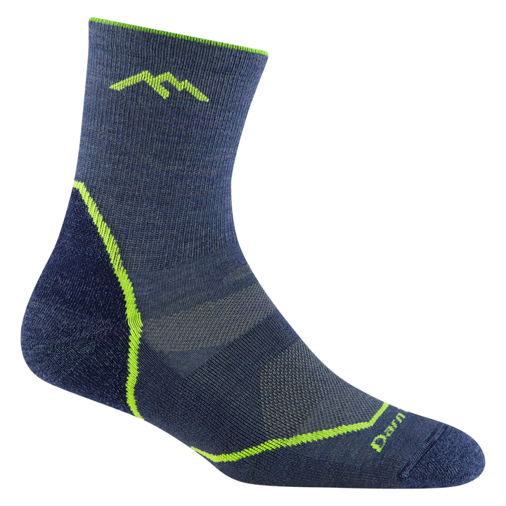 3023 juniors light hiker micro crew hiking sock in denim blue with lime green forefoot outline and darn tough logo
