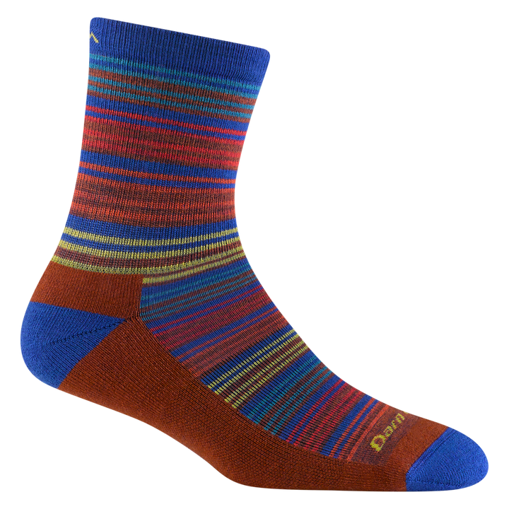 3042 juniors zebra canyon micro crew hiking sock in marine with blue toe/heel accents and red, blue and yellow striping