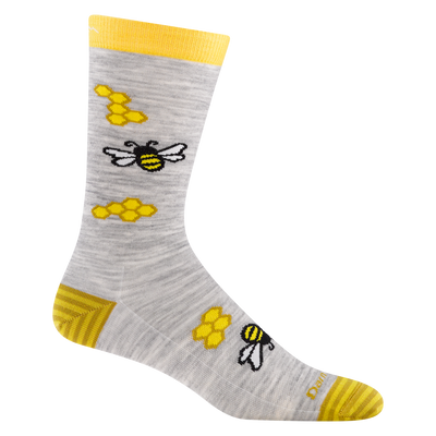4087 honeybee in color ash, featuring yellow stripe toe and heal with honeybees and honeycombs on foot and ankle