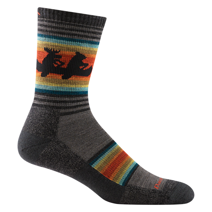 5003 men's willoughby micro crew hiking sock in color taupe with rainbow striping and black willoughby details