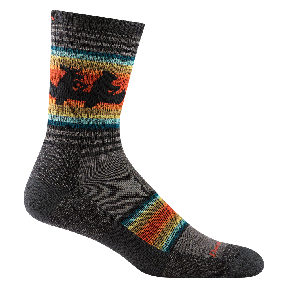 5003 men's willoughby micro crew hiking sock in color taupe with rainbow striping and black willoughby details