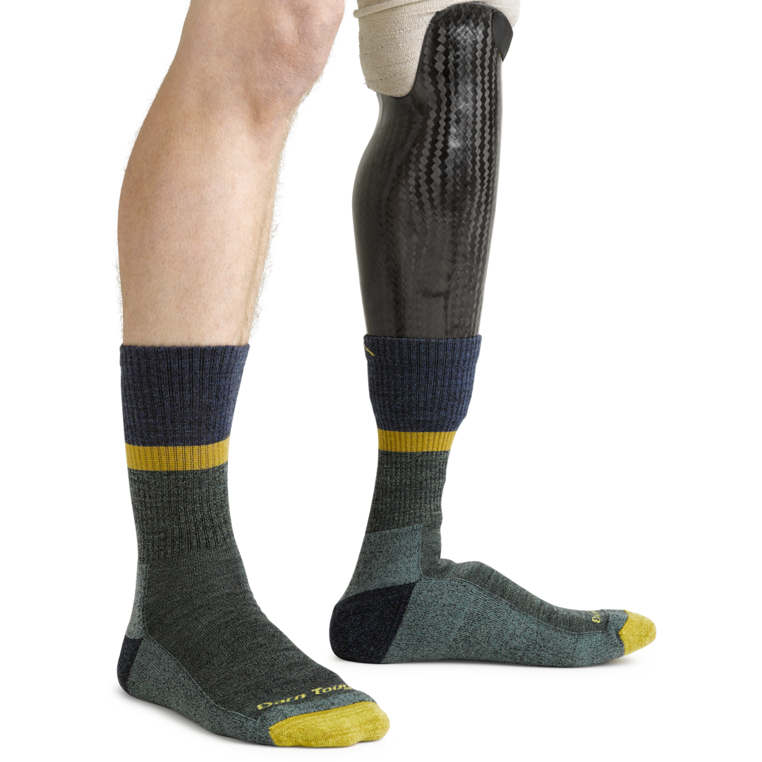 5004 men's ranger merino wool hiking socks in Moss on prosthetic foot
