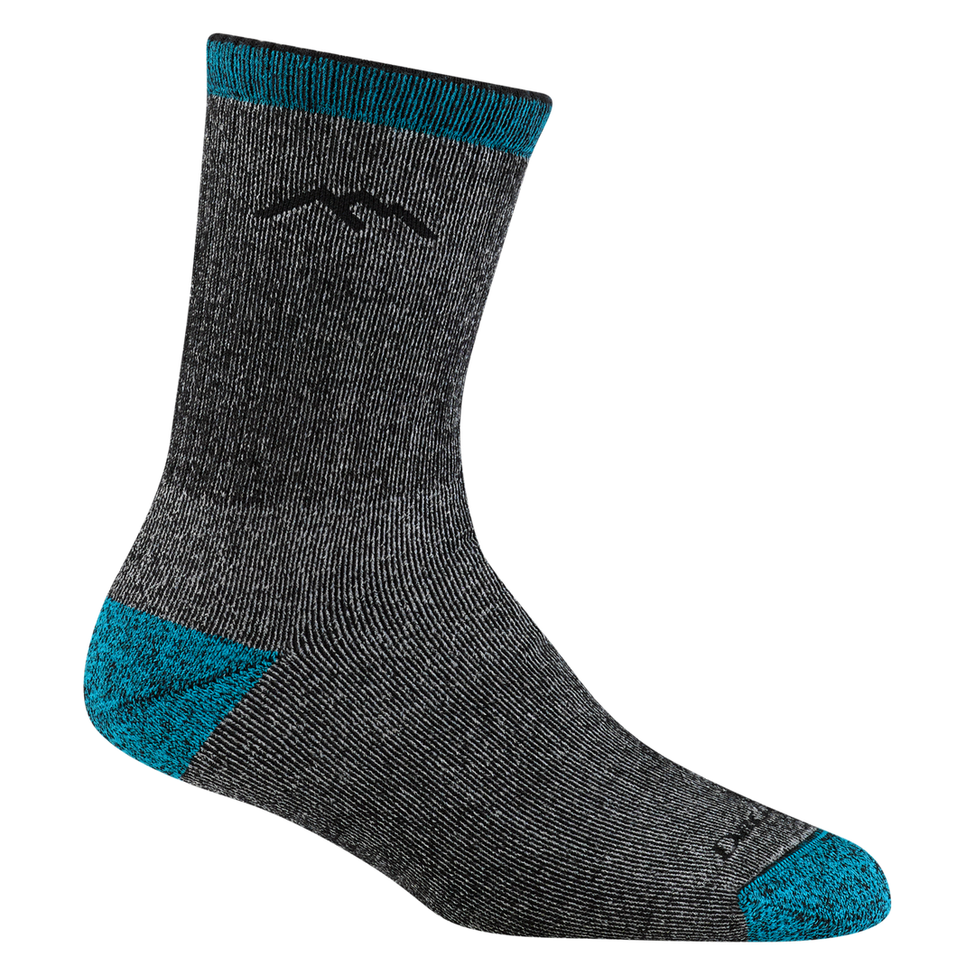 5011 women's mountaineering micro crew hiking sock in midnight gray with heathered blue toe/heel accents