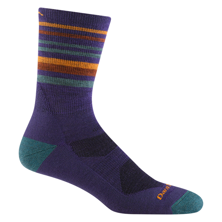 5012 men's fastpack micro crew hiking sock in blackberry purple with teal accents and orange and teal ankle striping