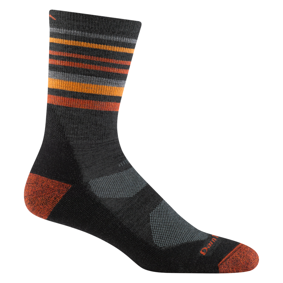5012 men's fastpack micro crew hiking sock in charcoal with orange toe/heel accents and red and orange ankle stripes
