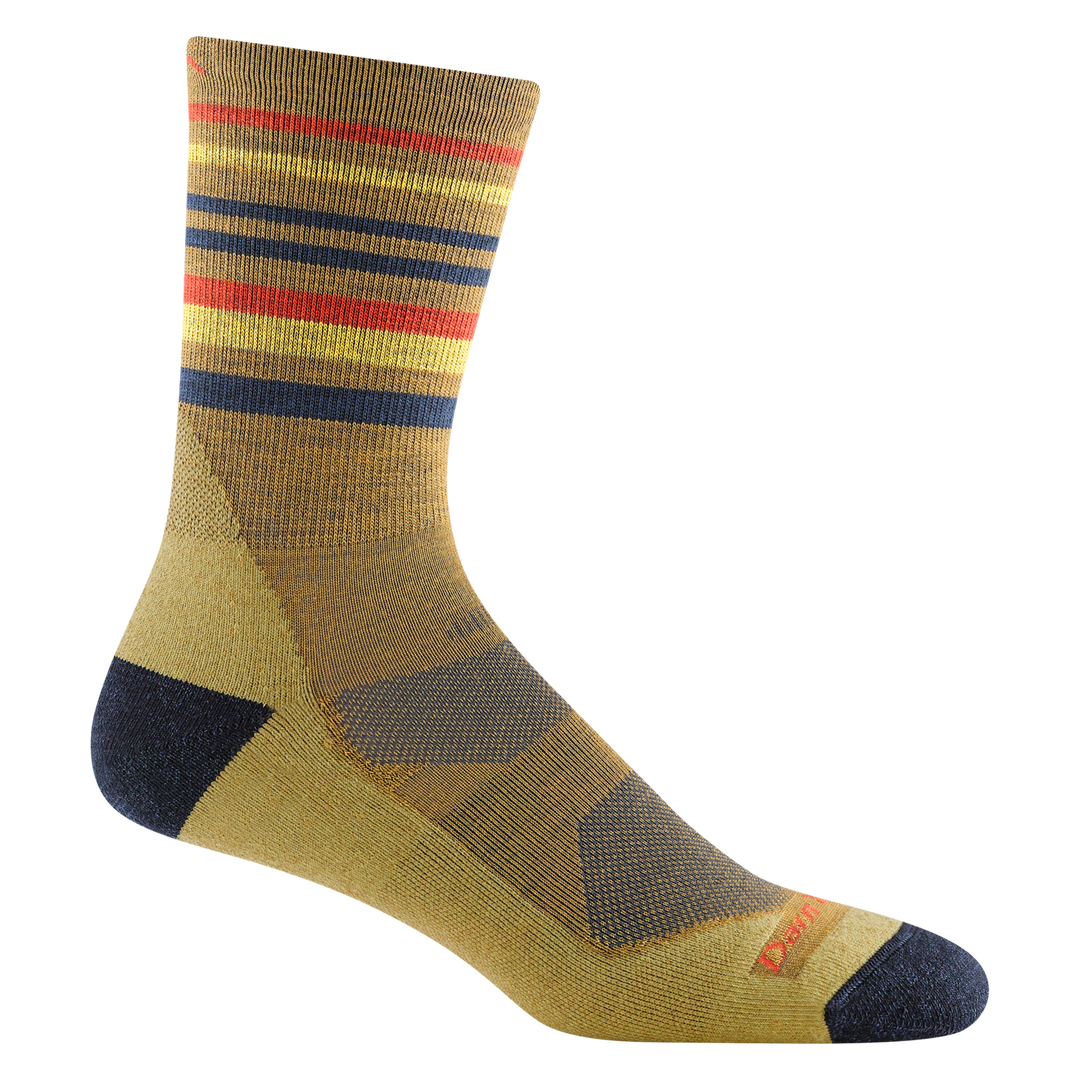 5012 men's fastpack micro crew hiking sock in sandstone yellow with navy accents and orange and yellow ankle stripes