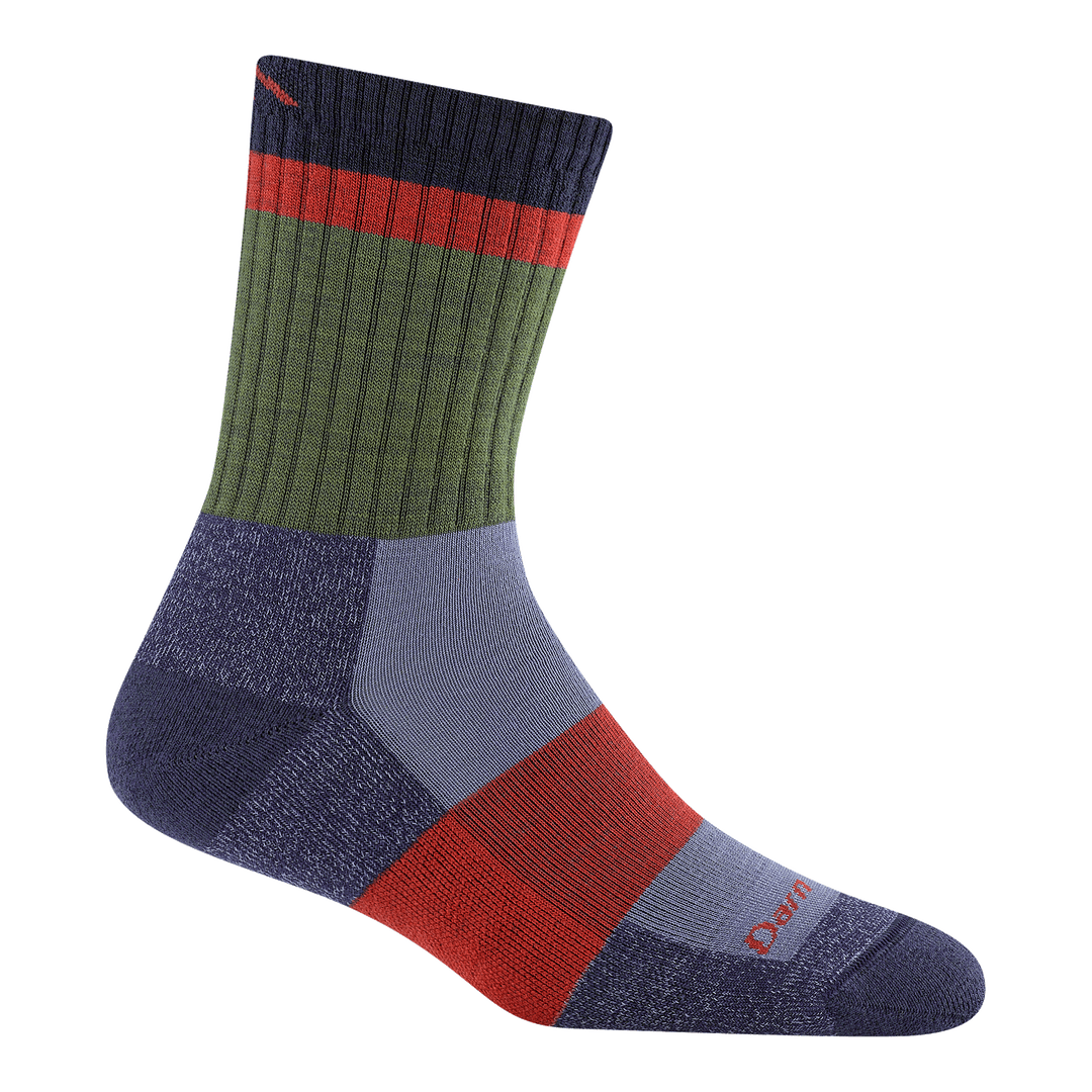 5018 Heady Betty Micro Crew Hiking Sock in Blackberry featuring purple heel/toe red band around foot green leg band