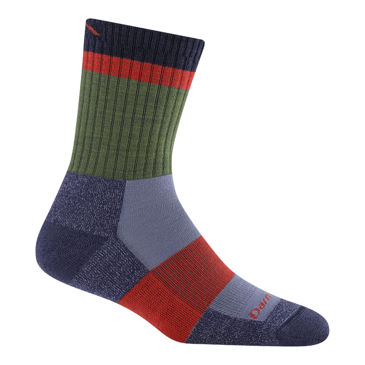 5018 Heady Betty Micro Crew Hiking Sock in Blackberry featuring purple heel/toe red band around foot green leg band