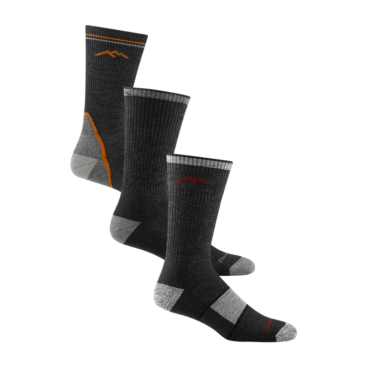 Bundle image of the mens light hiker boot in Charcoal, the John Henery boot in Gravel and the full cushion hiker boot in Black
