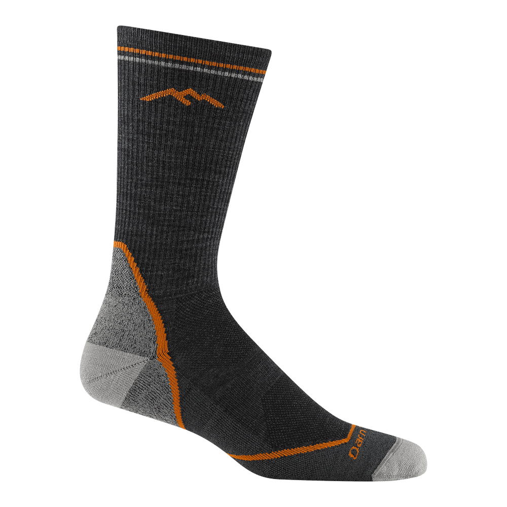 5028 light hiker boot sock in charcoal featuring gray heel/toe orange striping and black body