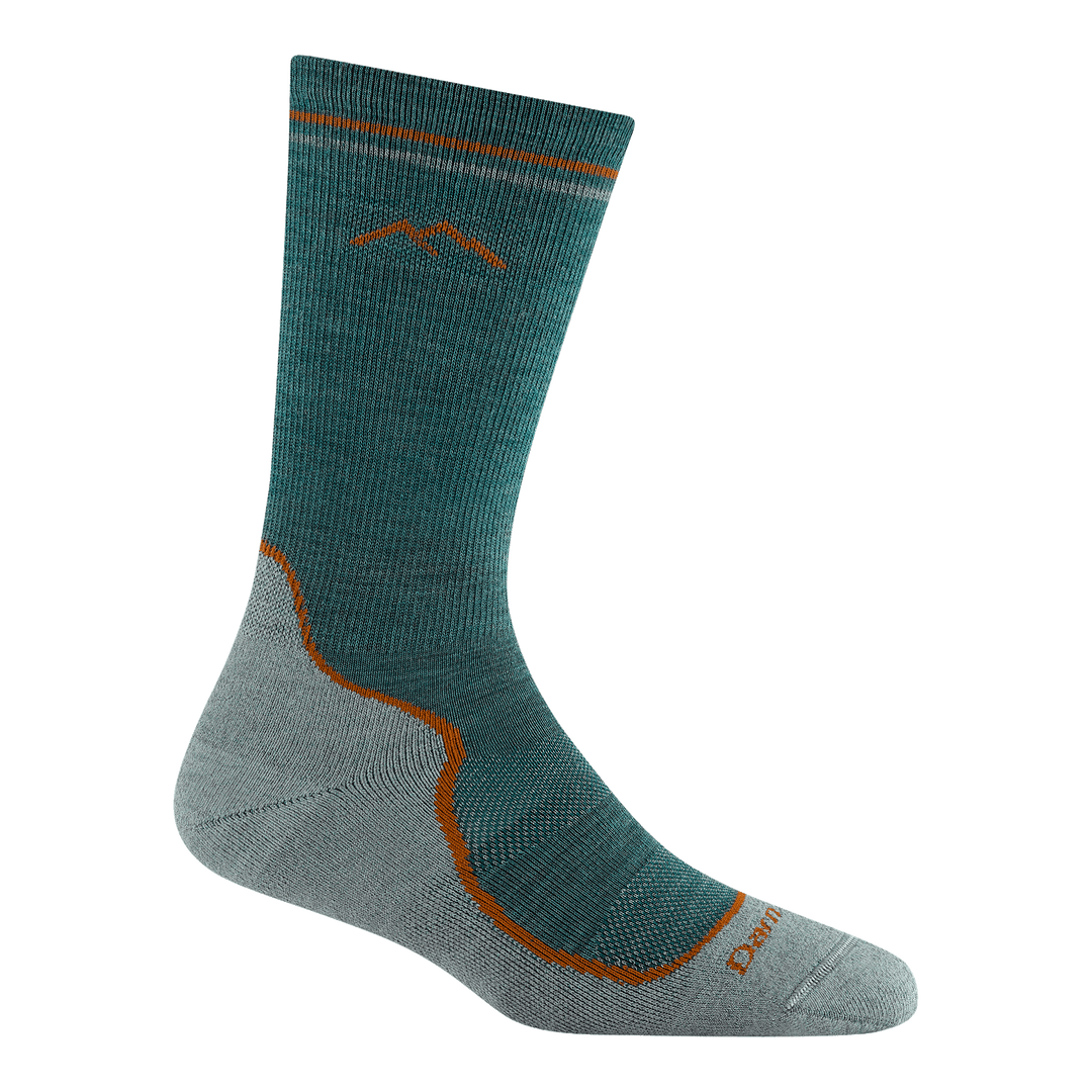 5029 light hiker boot sock in teal featuring light green bottom teal body with orange stripe and logo