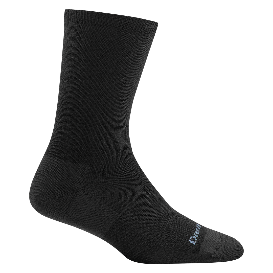6012 women's solid basic crew lifestyle sock in black with dark grey toe accent and white darn tough logo on forefoot