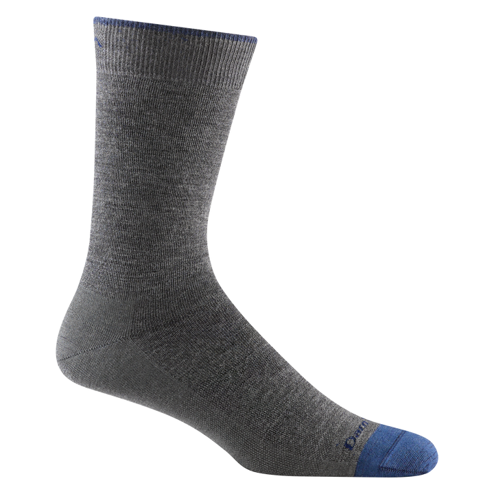 6032 men's solid crew lifestyle sock in color gray with blue toe accent and darn tough signature on forefoot