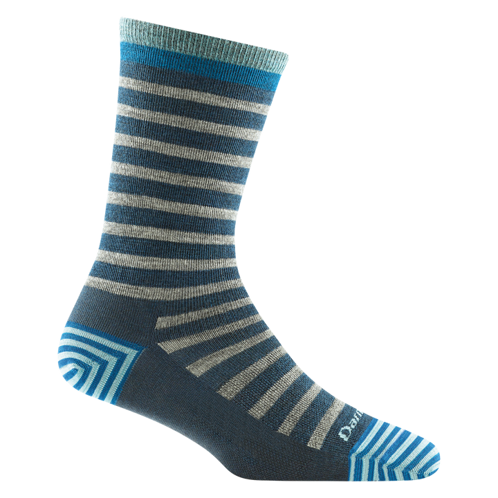 6039 women's morgan crew lifestyle sock in color midnight blue with striped toe/heel accents and tan stripes