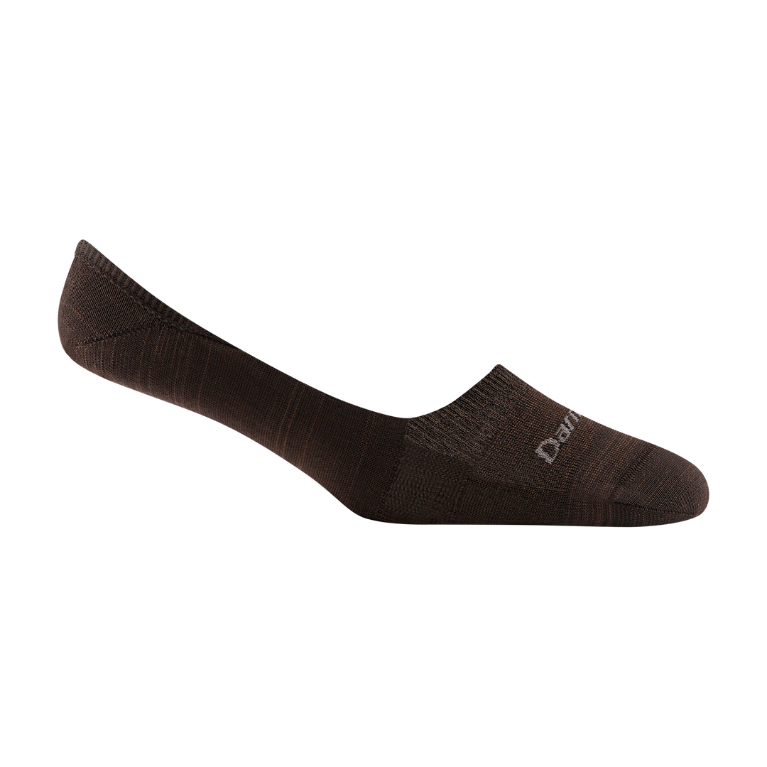 6044 women's solid no show invisible lifestyle sock in espresso brown with light gray darn tough signature on forefoot