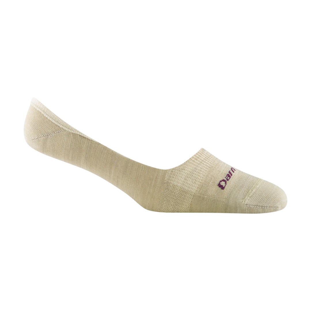 6044 women's solid no show invisible lifestyle sock in color oatmeal with purple darn tough signature on forefoot