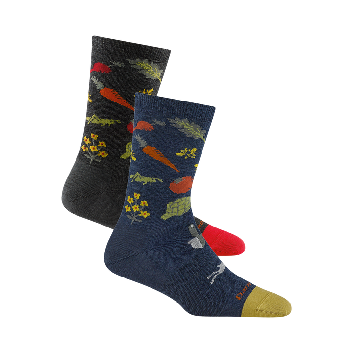 Bundle image of two omens farmers market crew socks one in charcoal one in Indigo