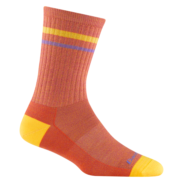 6064 women's letterman crew lifestyle sock in sunstone orange with yellow toe/heel accents and horizontal leg stripe