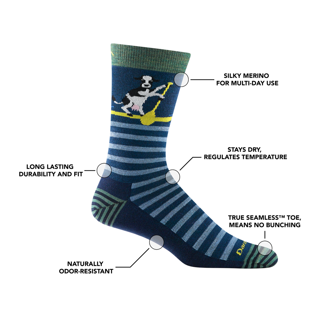 Animal haus crew lifestyle sock with feature callouts such as natural ordor resistance and seamless toe technology