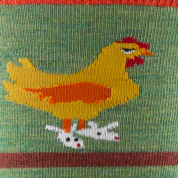 Call out detail image of the of the 6066 willow reverse image of chicken in bunny slippers