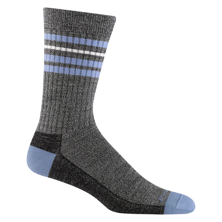 6069 men's letterman crew lifestyle sock in granite with light blue toe/heel accents and ankle striping