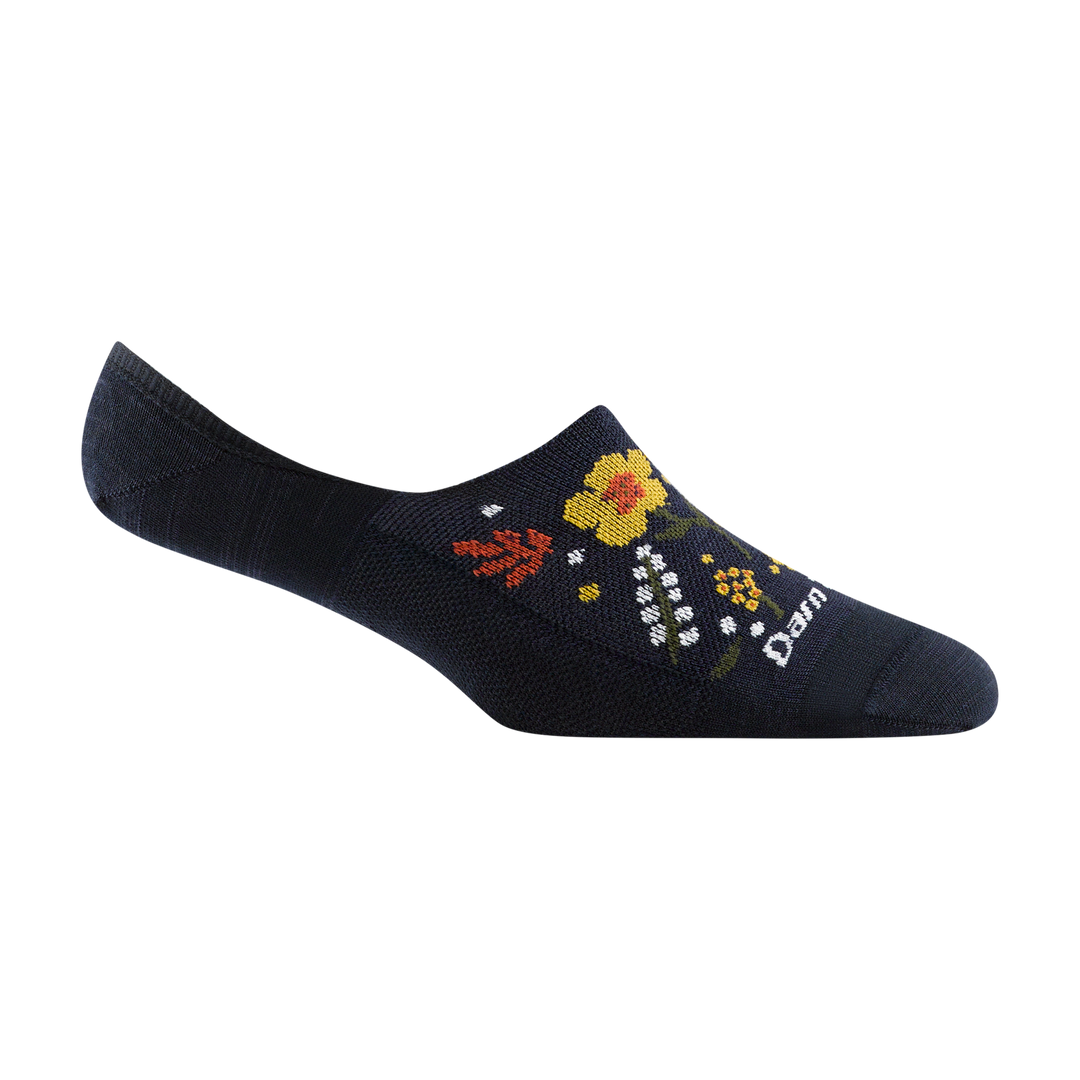 6072 women's topless garden party no show hidden lifestyle sock in navy with yellow and orange floral forefoot designs