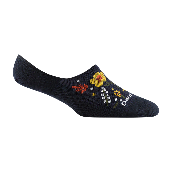 6072 women's topless garden party no show hidden lifestyle sock in navy with yellow and orange floral forefoot designs