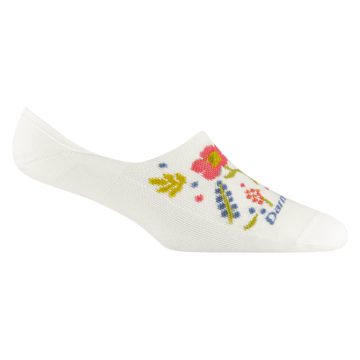 6072 women's garden party no show hidden lifestyle sock in white with pink, blue, and yellow flowers on the forefoot