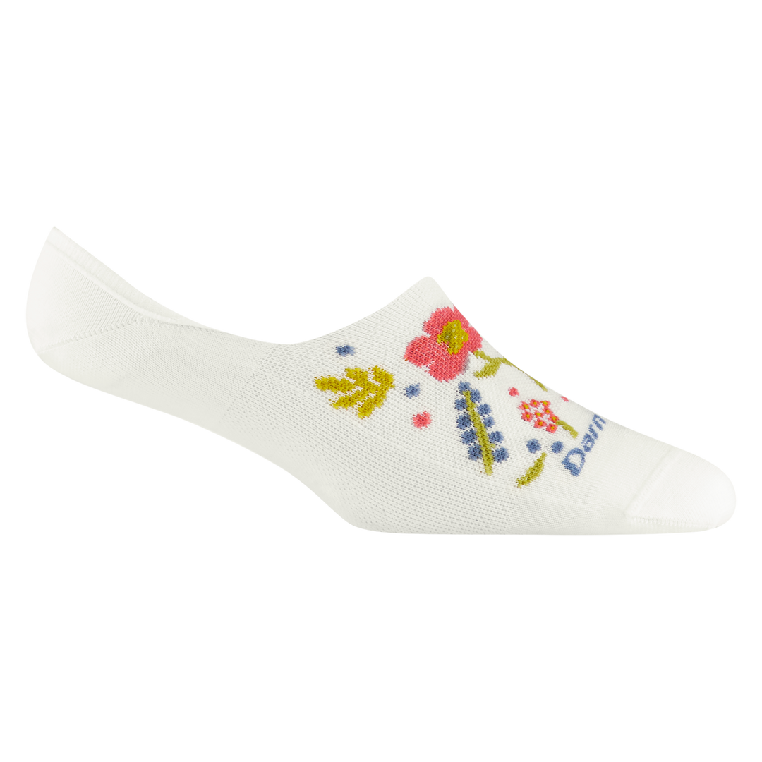 6072 women's garden party no show hidden lifestyle sock in white with pink, blue, and yellow flowers on the forefoot