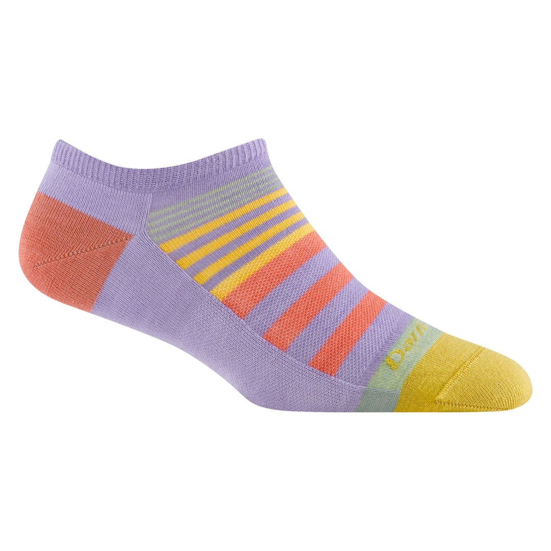 6073 beachcomber in lavender featuring peach heel and yellow toe with purple body and peach and yellow stripes