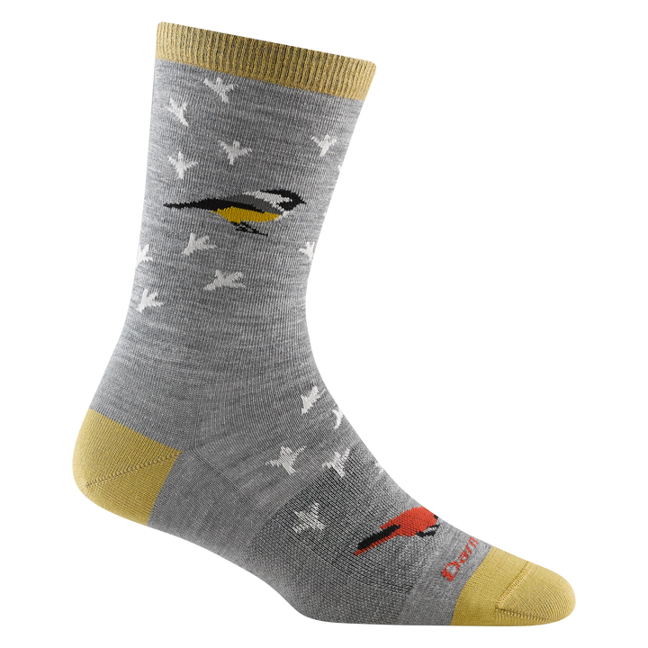 Reverse side of women's twitterpated crew lifestyle sock in gray with small white bird silhouettes