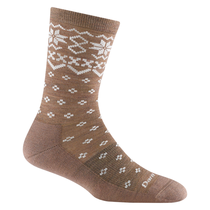 6088 women's shetland crew lifestyle sock in color bark with white traditional holiday print on forefoot and ankle