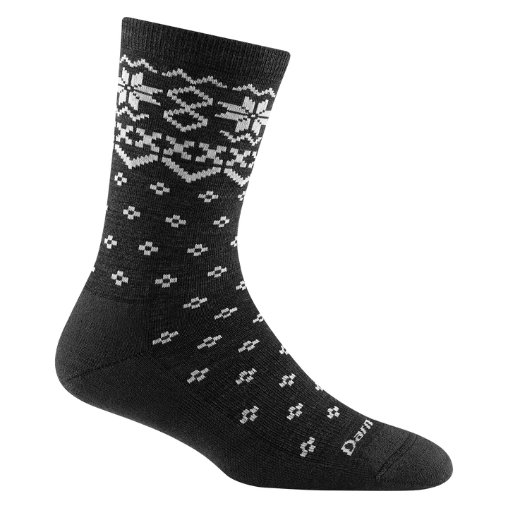 6088 women's shetland crew lifestyle sock in color charcoal gray with white traditional holiday print